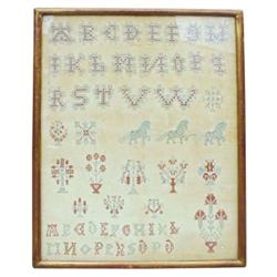 Sampler, very unique w/missing letters, 13" x 17".