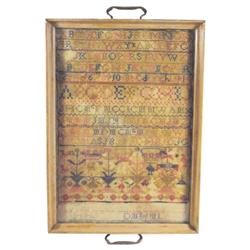 Framed 1840's sampler,  made by Jean Morrison, 13 W x 18 H.