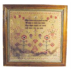 Framed 1848 sampler, 21 W X 21 H.