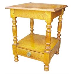 Child's night stand with drawer, tiger maple, 23" H.