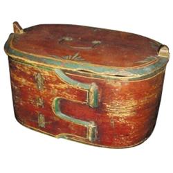 Early Tina box w/original red & blue paint, 7"H x 13"W.