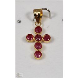 #34-18KT YELLOW GOLD RUBY CROSS PENDANT