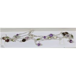 #37-STERLING SILVER MULTI GEMSTONE NECKLACE