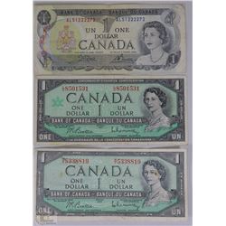 LOT OF 3 CANADIAN ONE DOLLAR BILLS FROM
