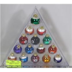 BILLIARD POOL BALL CHRISTMAS TREE BULB SET