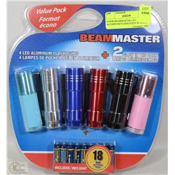 6 NEW BEAMMASTER LED ALUMINUM FLASHLIGHTS W/18AAA