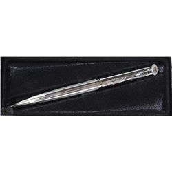 QUILL PEN WITH COAT OF ARMS  ON END IN CASE