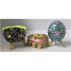 LOT OF 3 HANDPAINTED MAGNETIC TRINKET BOXES
