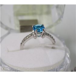 #55-BLUE TOPAZ ,CZ .925 SOLID SILVER RING