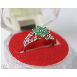 #53-RED RUBY,EMERALD .925 SOLID SILVER RING