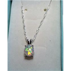 WHITE FIRE OPAL PENDANT ON 22" WAVE CHAIN