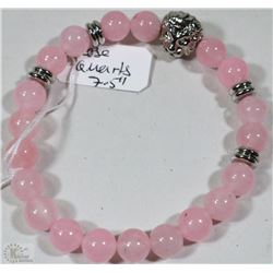 #27-NATURAL ROSE QUARTS BEAD BRACELET 7.5"