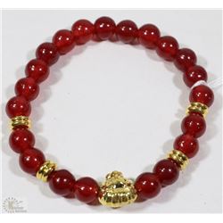 #23-RED RUBY BEAD BRACELET 7.5"
