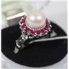 Image 1 : #40- AKOYA PEARL, RED RUBY.925 SOLID SILVER RING
