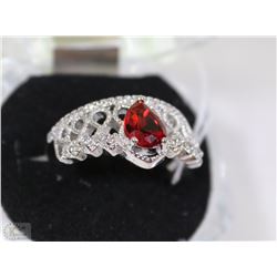 #38- RED RUBY &CZ.925 SOLID SILVER RING