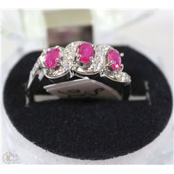 #37-NATURAL RED RUBY &CZ.925 SOLID SILVER RING