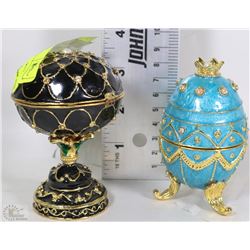 LOT OF 2 MUSICAL EGG TRINKET BOXES