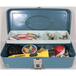 STEEL TACKLE BOX W/CONTENTS - HOOKS,