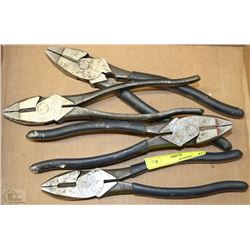 4 KLEIN TOOLS PLIERS IN VARIOUS SIZES