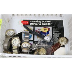 BASKET WITH VINTAGE AND OLD WATCHES