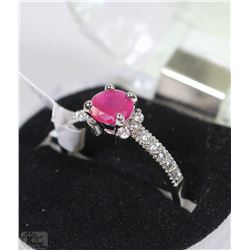 #36-NATURAL RED RUBY &CZ.925 SOLID SILVER RING