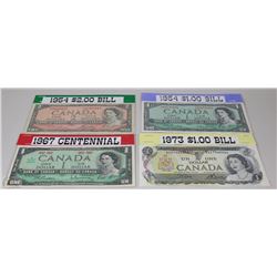 LOT OF 4 COLLECTIBLE BANK NOTES INCL 1954 $2.00