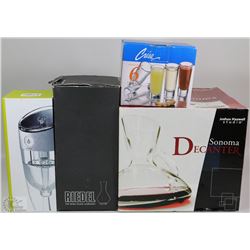 LOT OF WINE DECANTERS AND ACCESSORIES
