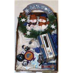 BOX W/OILER'S COLLECTIBLES INCL. WREATH,
