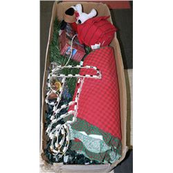 BOX WITH CHRISTMAS TREE ,LIGHTS ,TREE APRON ETC