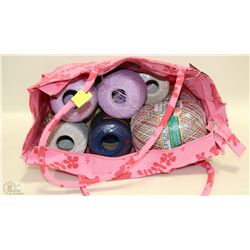 NEW TOTE BAG WITH 10 NEW CROCHET THREAD ROLLS