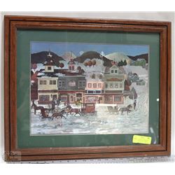FRAMED LYNN KAATZ WINTER VILLAGE METALLIC ETCHING