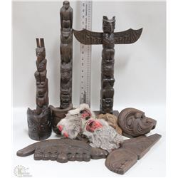 LOT OF 10 SIGNED NATIVE WOOD CARVINGS