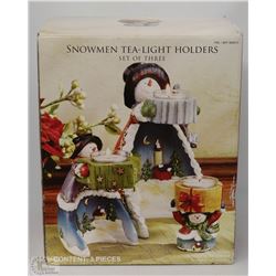 SNOWMEN TEA-LIGHT HOLDERS - SET OF THREE