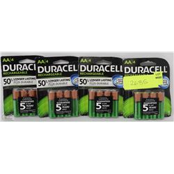 4 PACKS OF DURACELL AA RECHARGEABLE BATTERIES