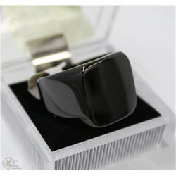 UNISEX STAINLESS STEEL SIGNET BIKER SQUARE RING