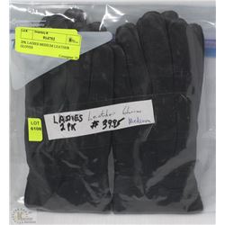2 PACK OF LADIES LEATHER GLOVES SIZE MEDIUM