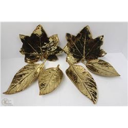 GOLD CERAMIC LEAF WALL ART SET OF 6 NEW