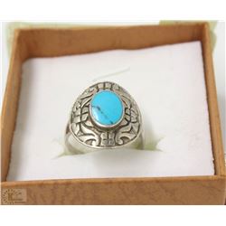 STERLING SILVER AND TURQUOISE RING SIZE 10.5