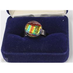 STERLING SILVER RING WITH MULTI COLOR STONE IN