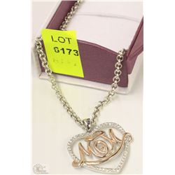 STAMPED .925 NECKLACE AND "MOM" PENDANT WITH CZ'S