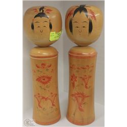 2 JAPANESE SIGNED WOODEN DOLLS
