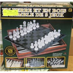 NEW LIMITED ED WOOD AND GLASS 3 GAME SET