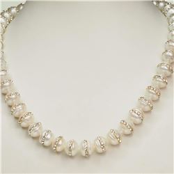 #6-STERLING SILVER PEARL & CUBIC CRYSTAL NECKLACE