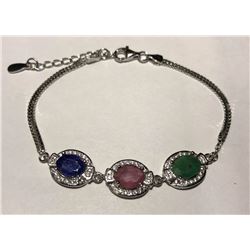 #18-STERLING SILVER SAPPHIRE, RUBY & EMERALD