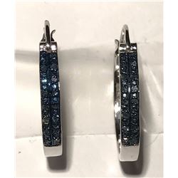 #19-STERLING SILVER DIAMOND HOOP EARRINGS