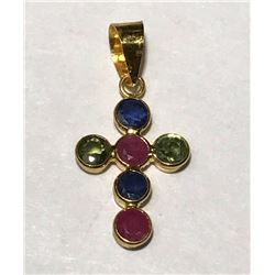 #20-18K YELLOW GOLD SAPPHIRE & RUBY CROSS PENDANT