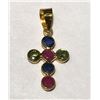 Image 1 : #20-18K YELLOW GOLD SAPPHIRE & RUBY CROSS PENDANT