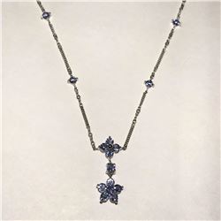 #28-10K WHITE GOLD TANZANITE FLORAL NECKLACE