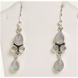 #37-STERLING SILVER MOONSTONE DROP EARRINGS
