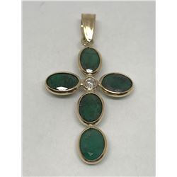 #45-14K YELLOW GOLD EMERALD & DIAMOND CROSS